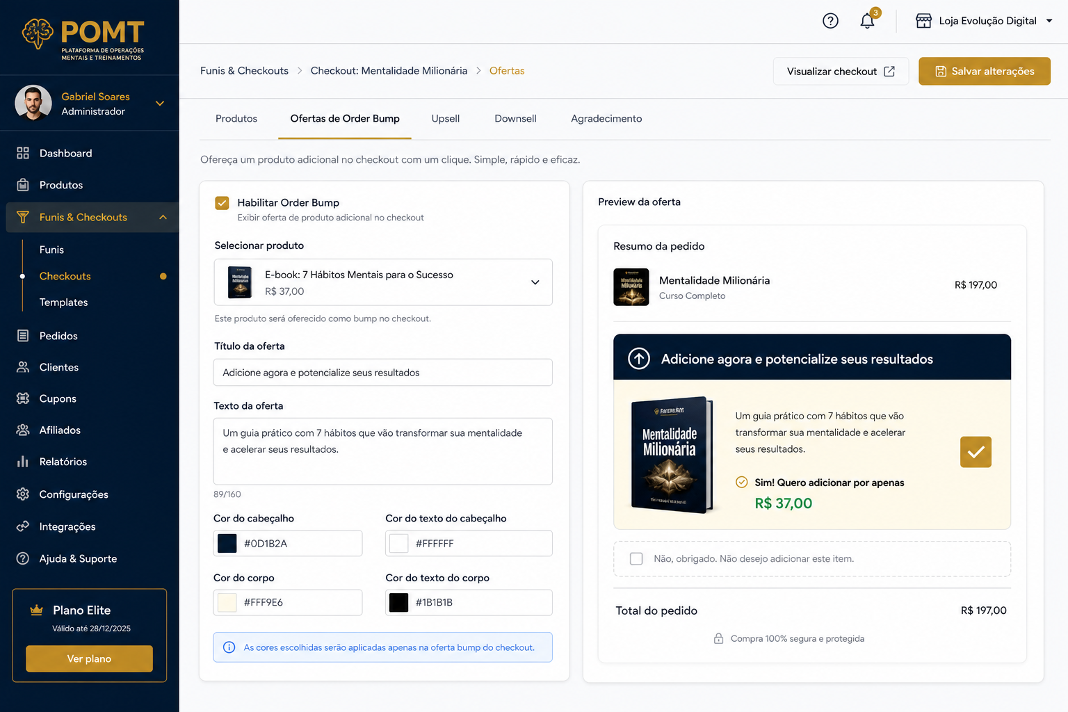Configuração de order bump