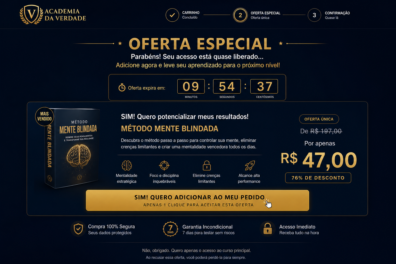 Tela de upsell pós-compra