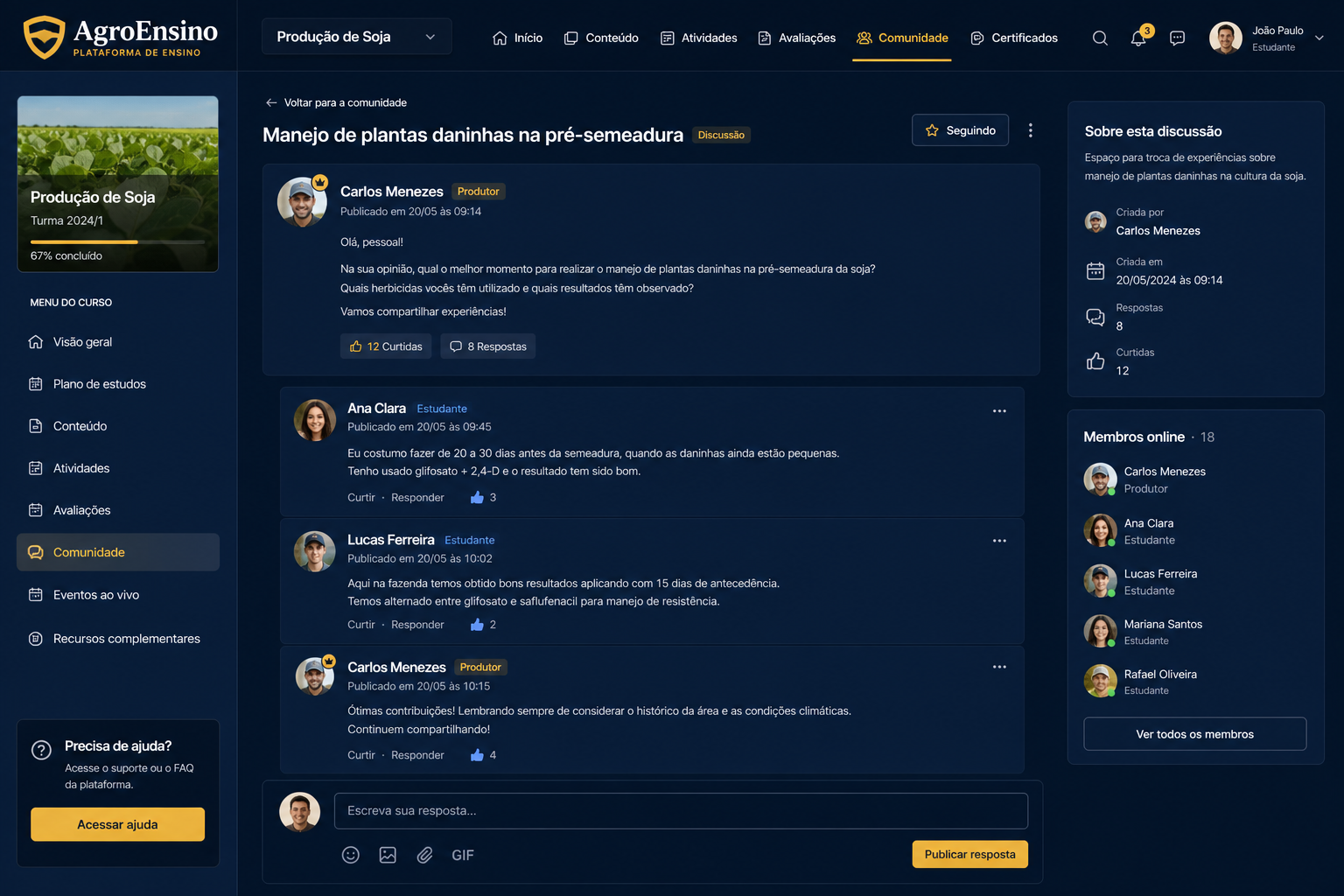 Fórum ou chat produtor-aluno